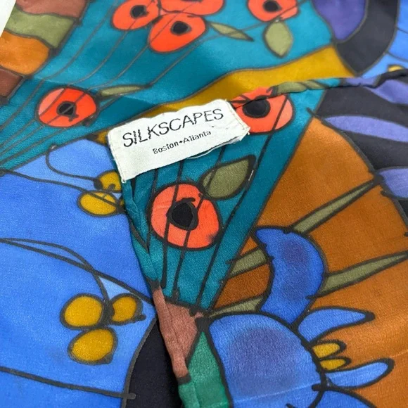 SILKSCAPES vintage silk multicolor silk scarf fish floral bamboo abstract USA - Picture 6 of 12